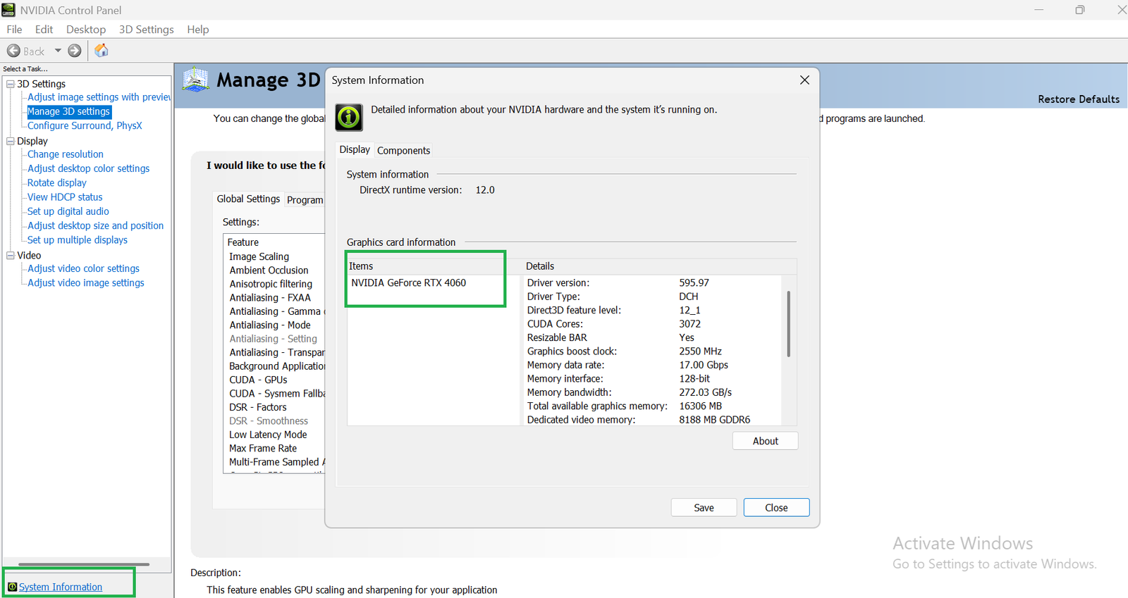 how to check graphics card in laptop nvidia control panel
