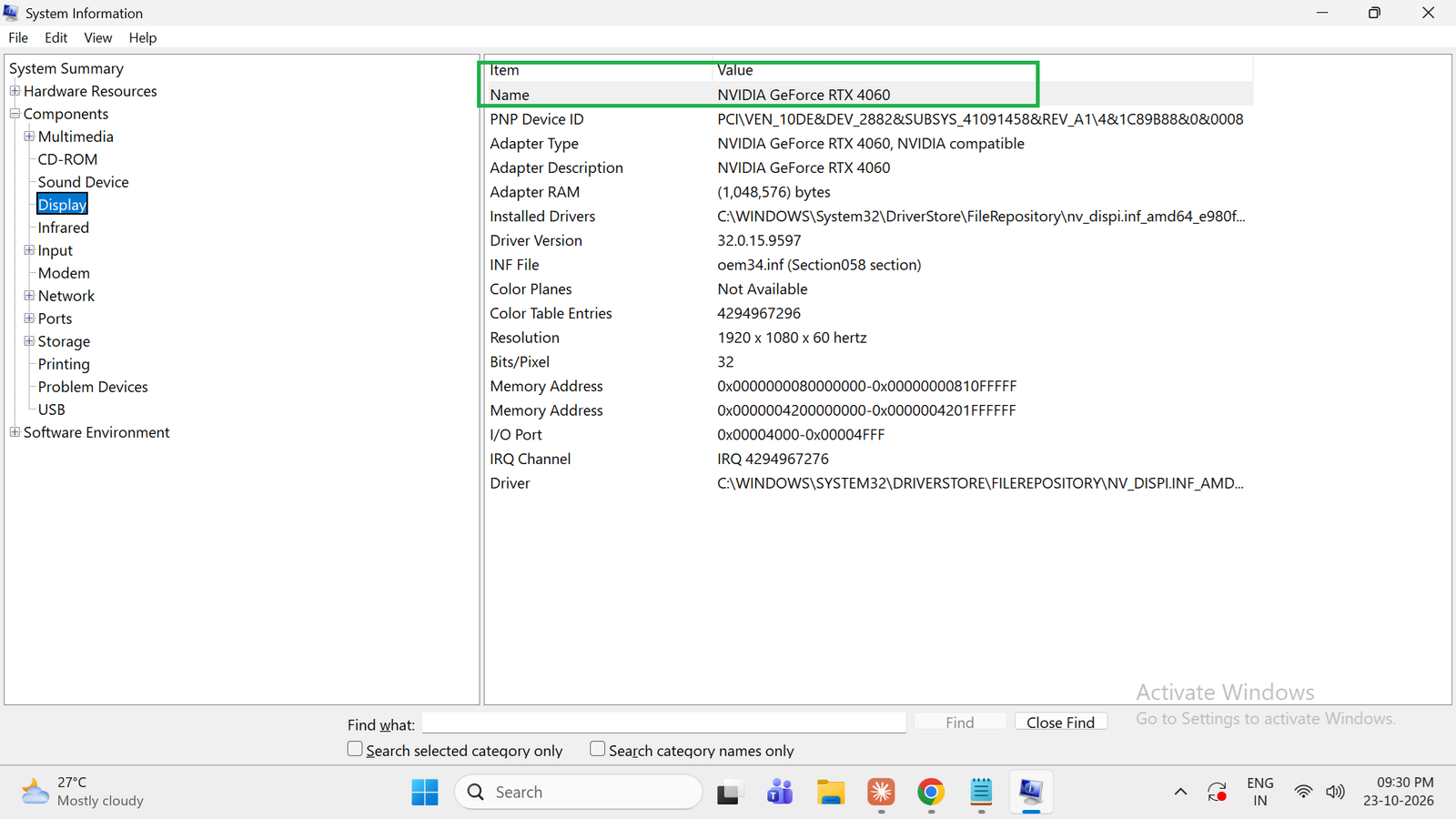 how to check graphics card in laptop system information
