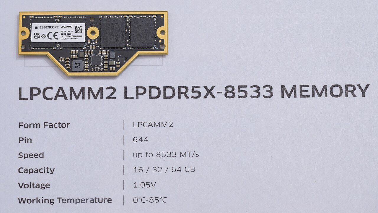 LPCAMM2 LPDDR5X-8533 laptop memory module