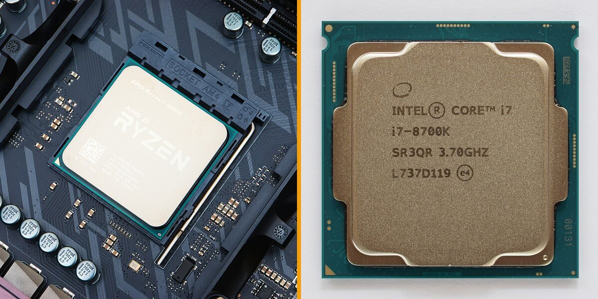 AMD Ryzen 7 and Intel Core i7 processors side by side